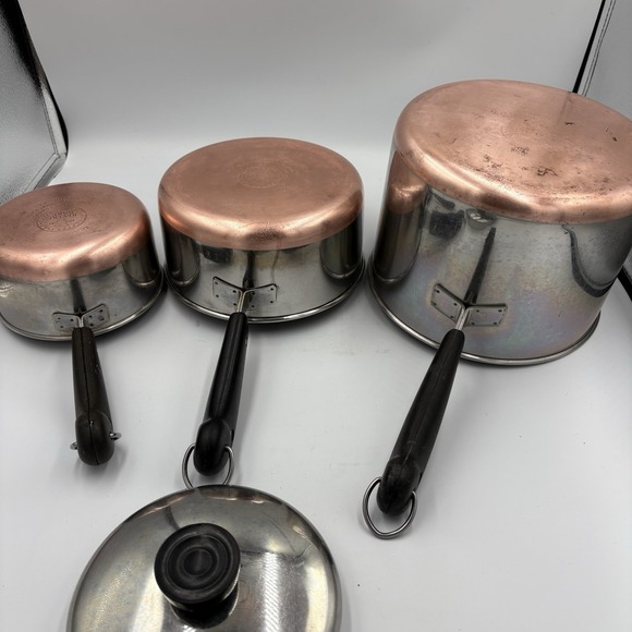 Vtg Revere Ware COPPER Bottom Set Of 3 Sauce Pan Pot 4.5  2 1 Qt Pre 68